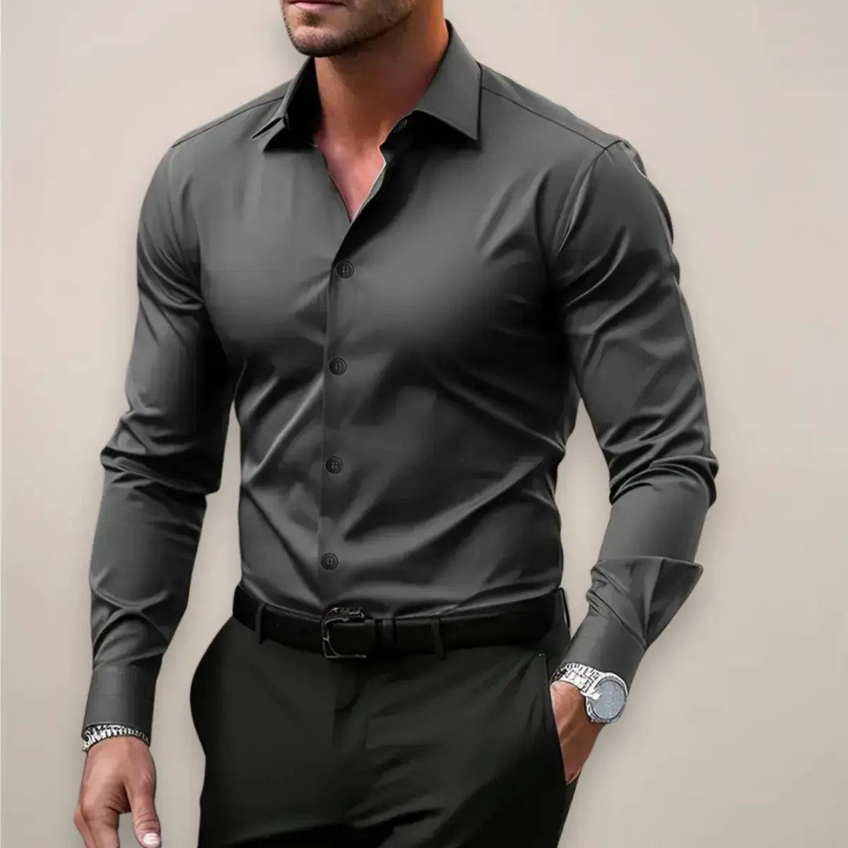 Męczna koszula wizytowa z długim rękawem, zapięciem na guziki i slim fit