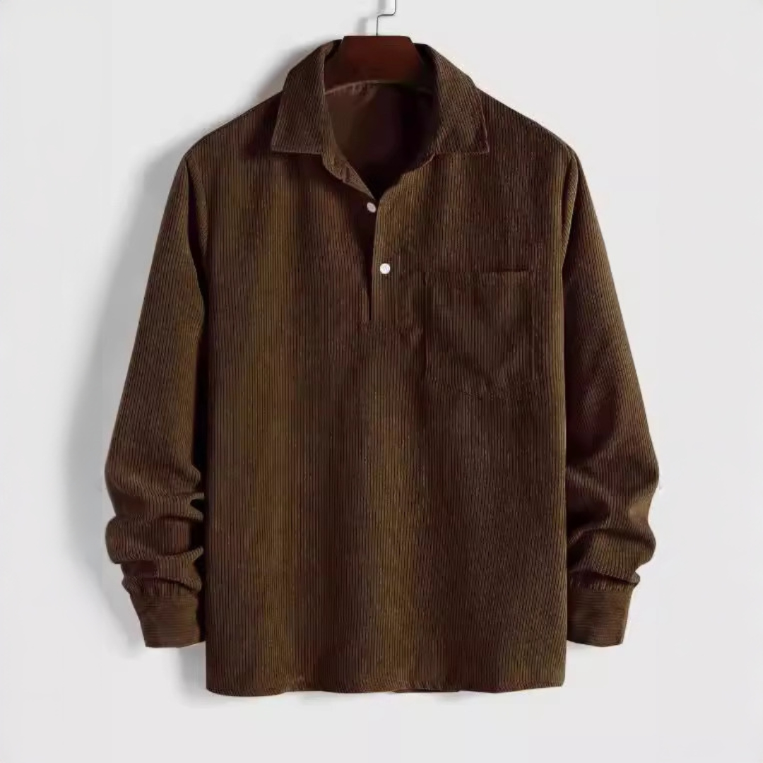 Mężczyźni Koszula longsleeve popover z kołnierzem punktowym i kieszenią na klatce piersiowej - luźny fason