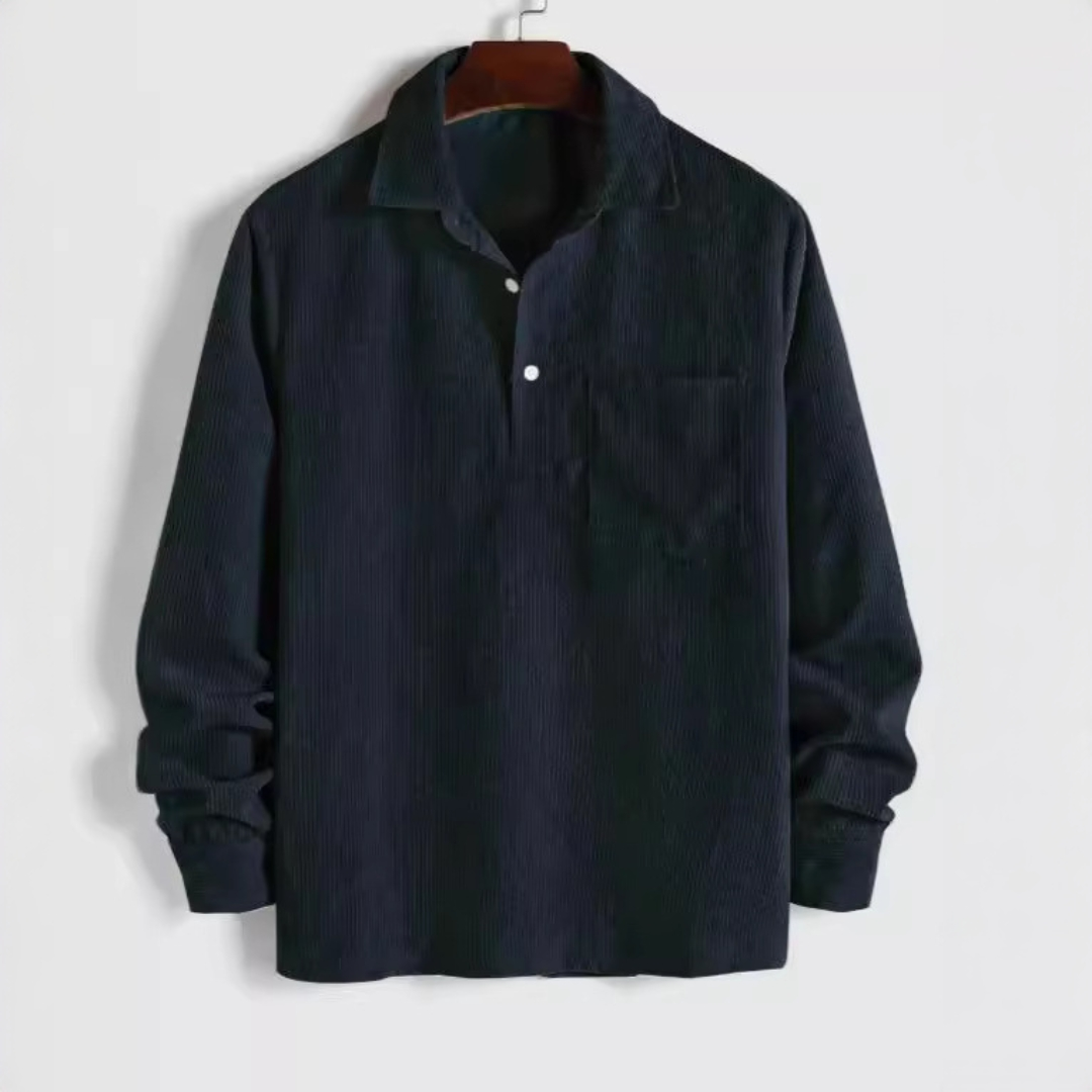 Mężczyźni Koszula longsleeve popover z kołnierzem punktowym i kieszenią na klatce piersiowej - luźny fason