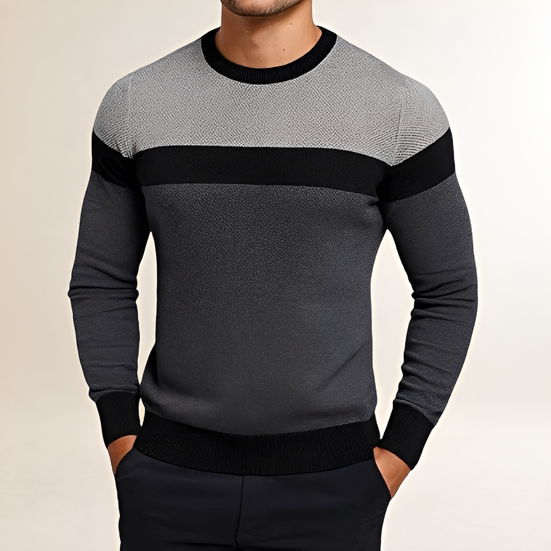 Męry sweter z crew neck i kontrastowym wzorem kolor block - dopasowany krój