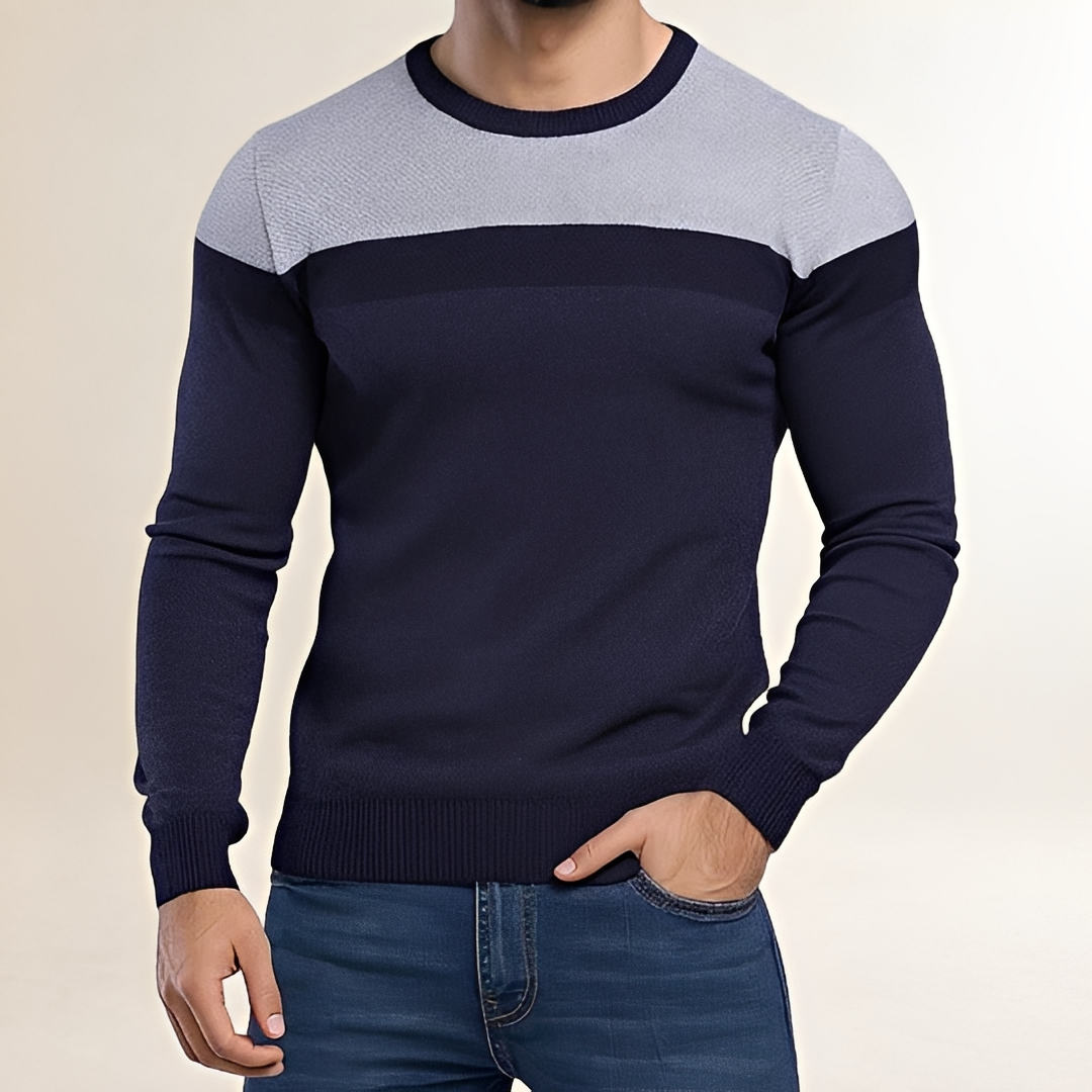Męry sweter z crew neck i kontrastowym wzorem kolor block - dopasowany krój