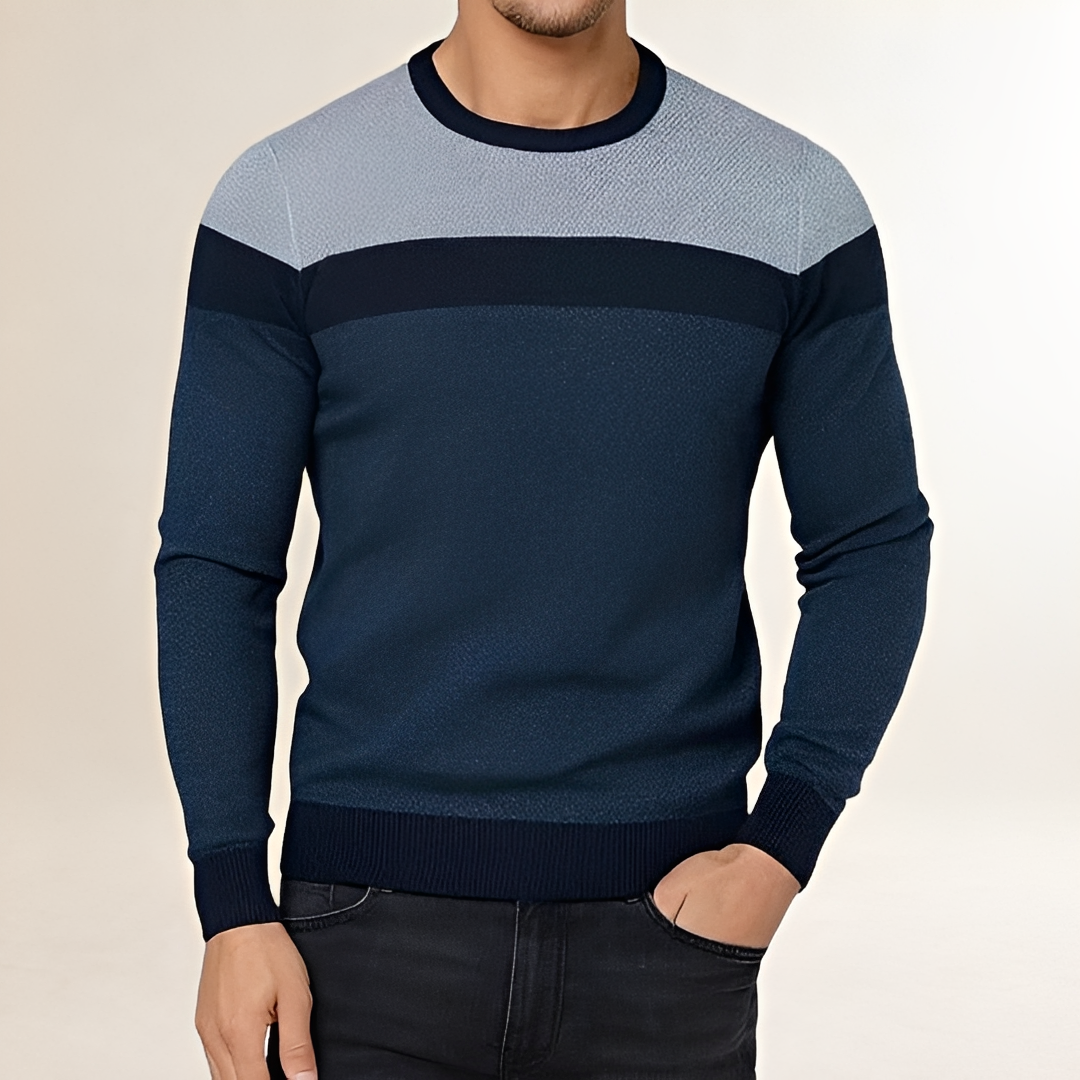 Męry sweter z crew neck i kontrastowym wzorem kolor block - dopasowany krój