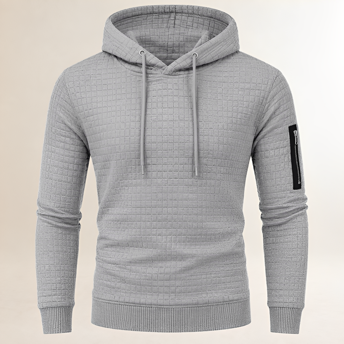 Męska bluza Hoodie dopasowana – kwadratowe przeszycia, kaptur, kieszeń na ramię i kangurka