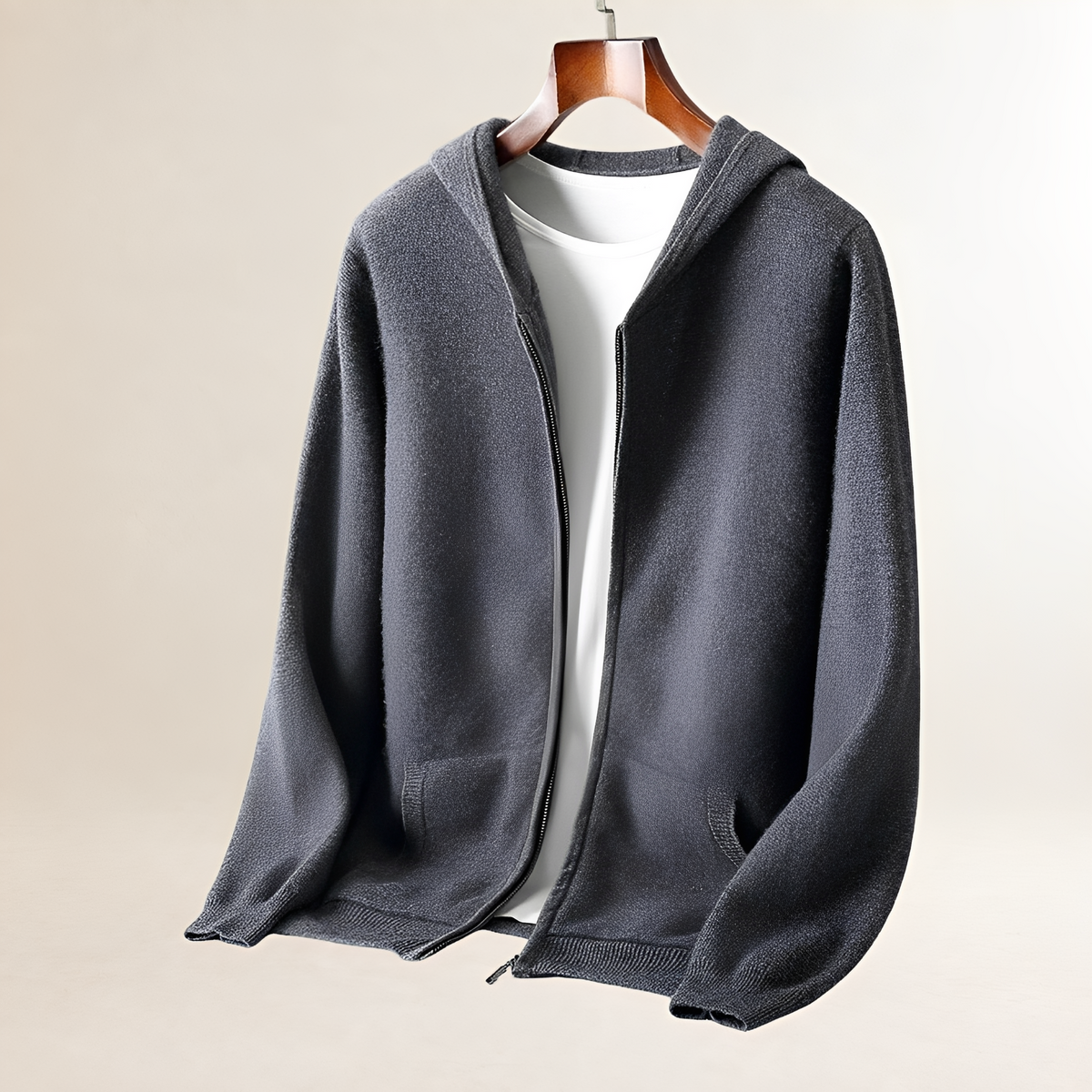 Męska bluza zip z teksturą i kieszeniami - relaxed fit, pełny zamek