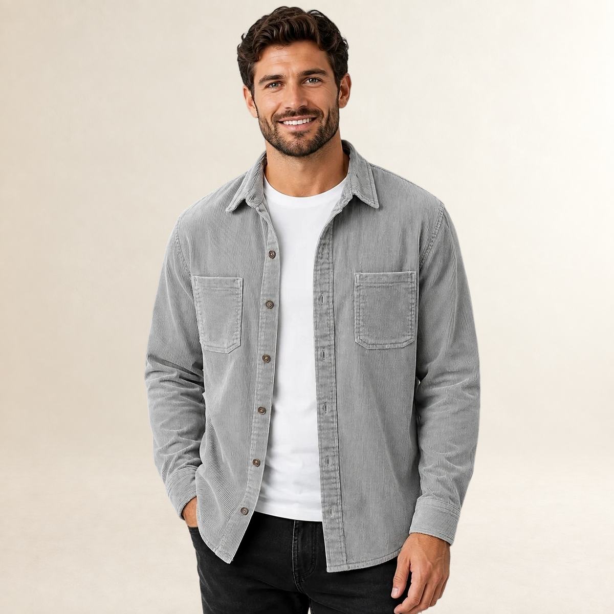 Męska koszula overshirt z klapami i zapięciem na guziki - regularny krój