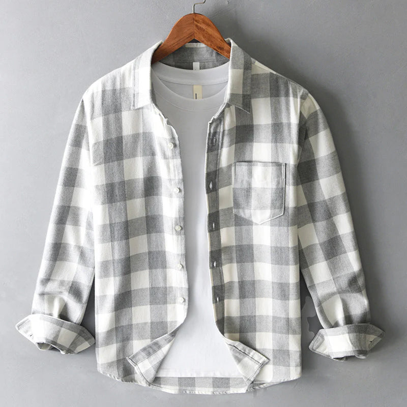 Męska koszula w kratę z button-down i kieszenią na piersi - regularny krój