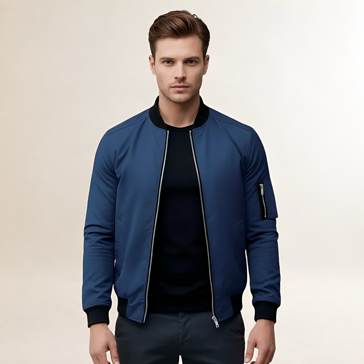 Męska kurtka bomberka slim fit z zamkiem i kieszenią na rękawie