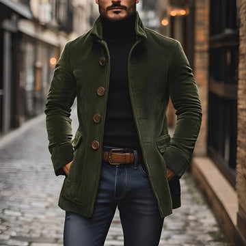 Męska kurtka typu peacoat slim fit z kołnierzem stojącym i zapięciem na guziki
