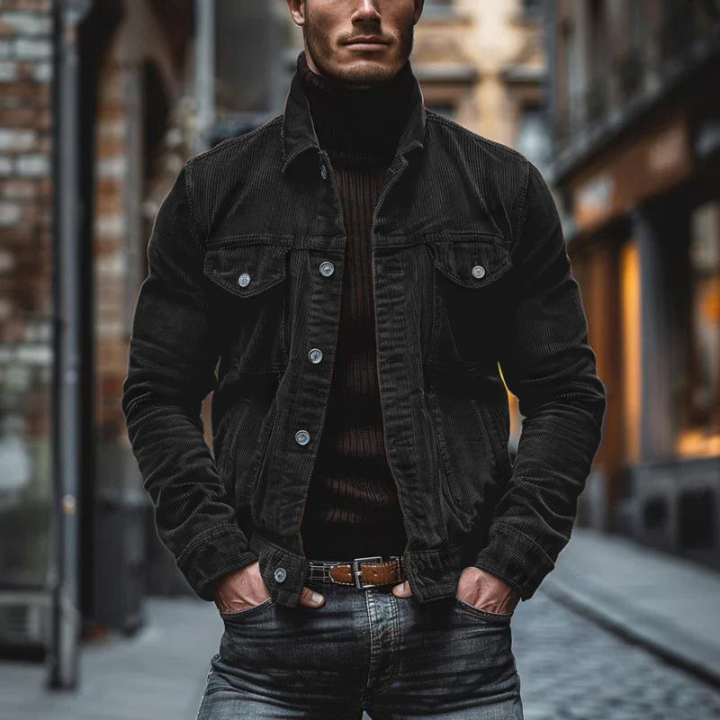 Męska kurtka vintage z zapięciem na guziki, kieszeniami na piersi i slim fit