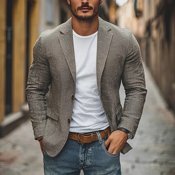Męska marynarka casualowa z klapami i dwurzędowym zapięciem - slim fit