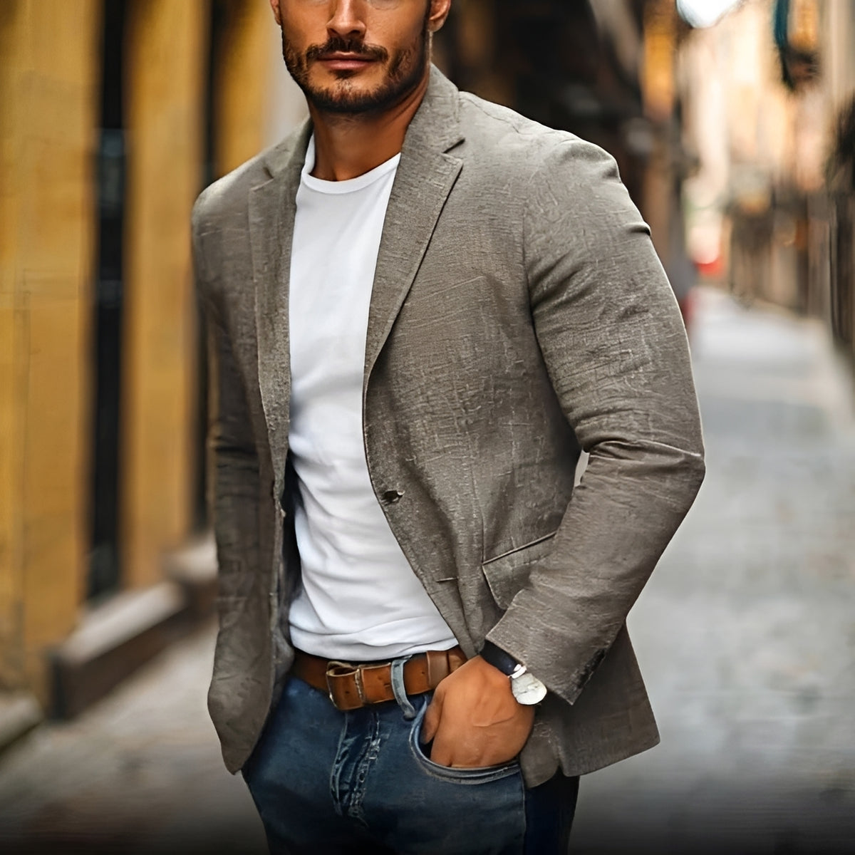Męska marynarka casualowa z klapami i dwurzędowym zapięciem - slim fit