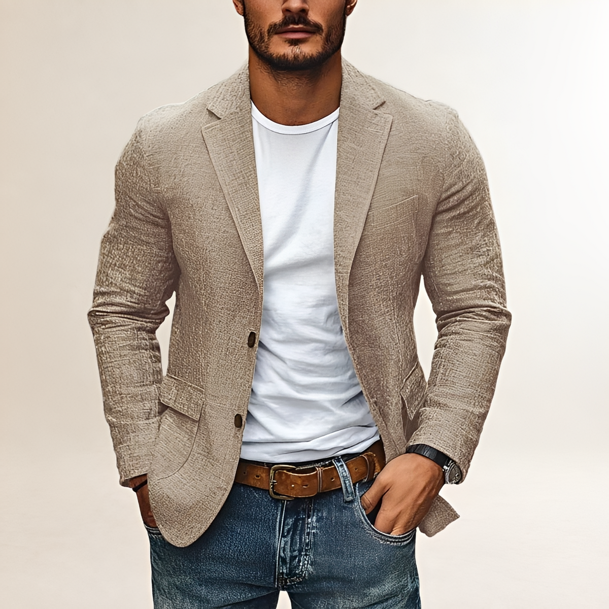 Męska marynarka casualowa z klapami i dwurzędowym zapięciem - slim fit