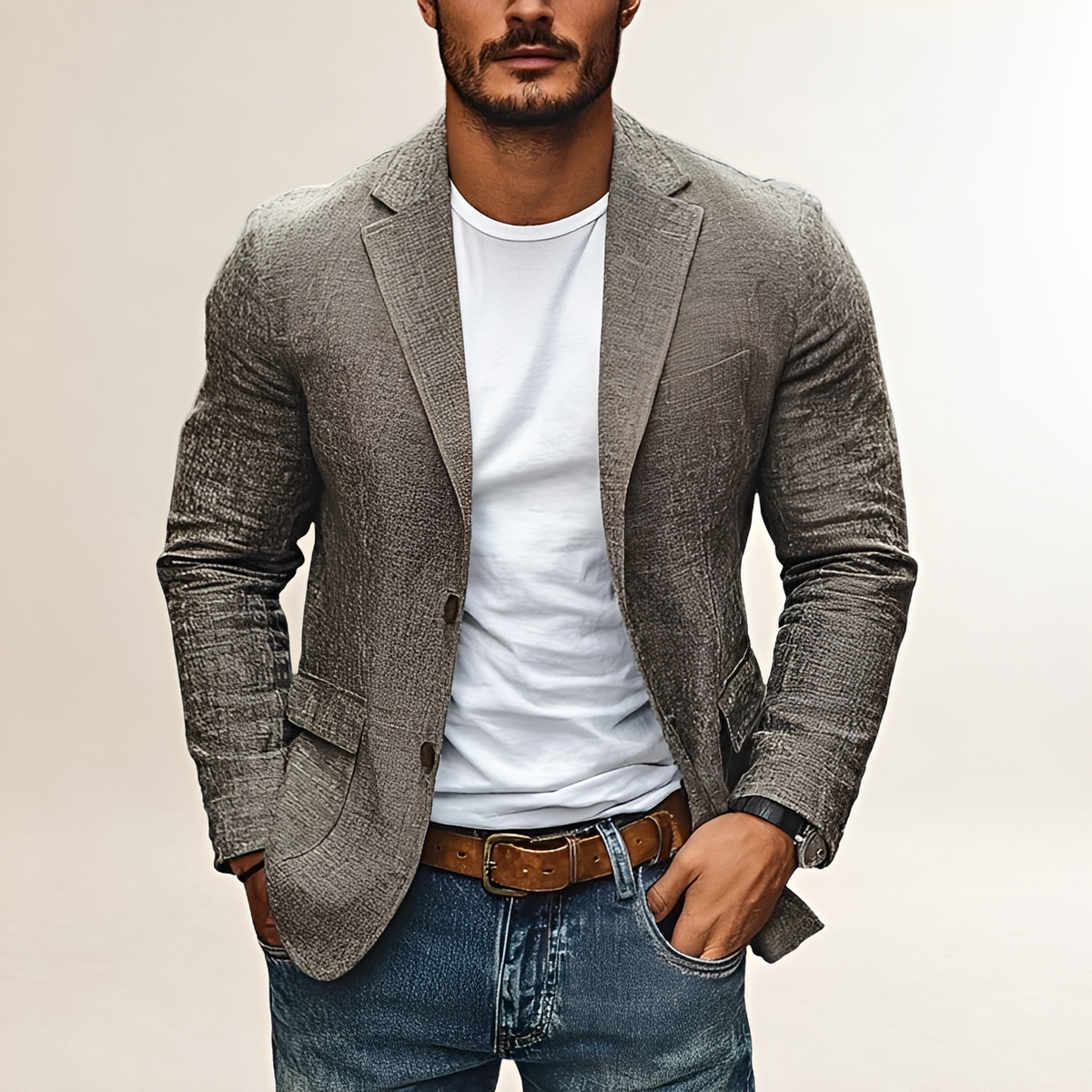 Męska marynarka casualowa z klapami i dwurzędowym zapięciem - slim fit