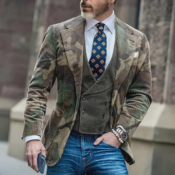 Męska marynarka typu blazer z camo, jednorzędowa, dopasowany krój