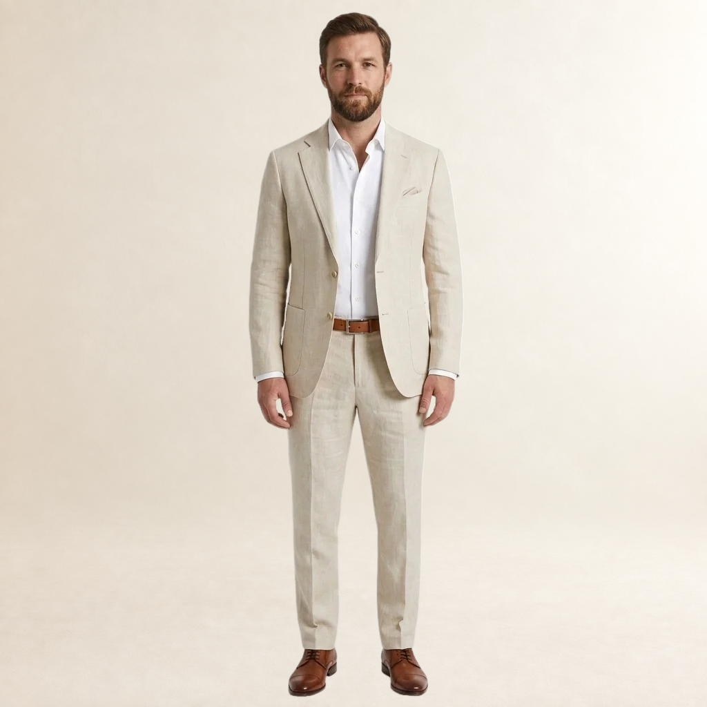 Męski garnitur slim fit - dopasowany żakiet z klapami i spodnie