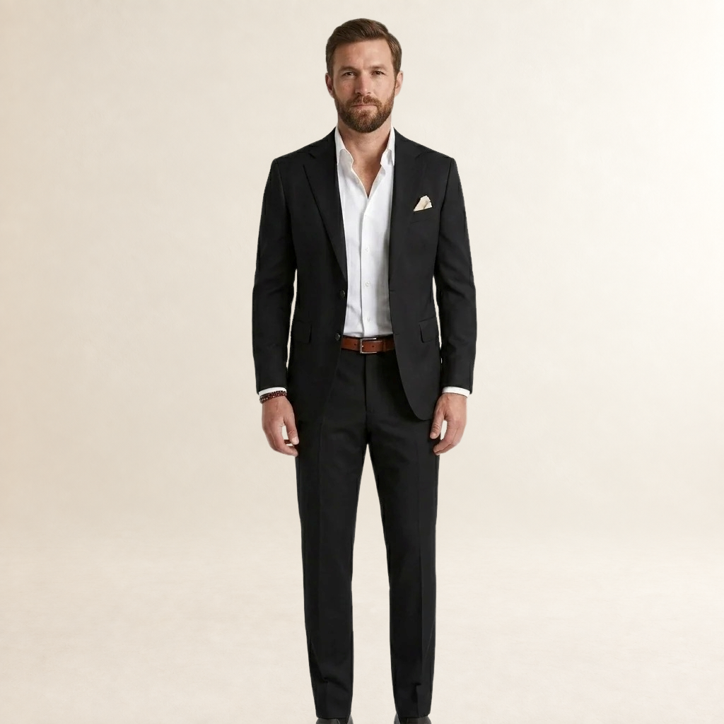 Męski garnitur slim fit - dopasowany żakiet z klapami i spodnie