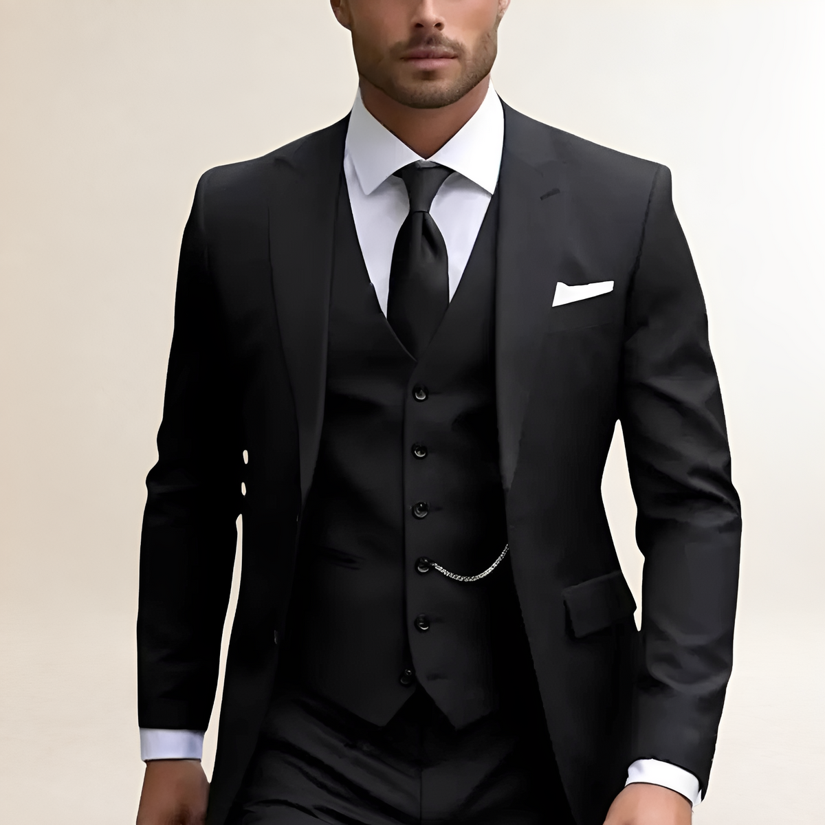 Męski garnitur trzyczęściowy slim fit z marynarką, kamizelką i spodniami