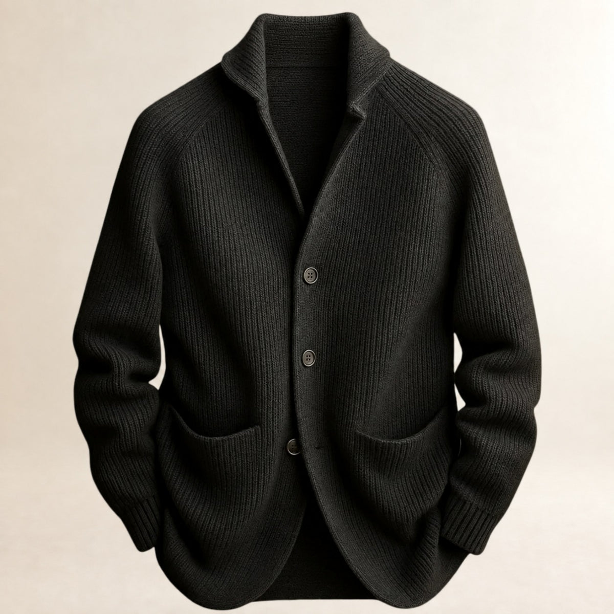 Męski sweter cardigan zapinany na guziki Shawl-krój Raglanowe rękawy Kieszenie patchowe - dopasowany
