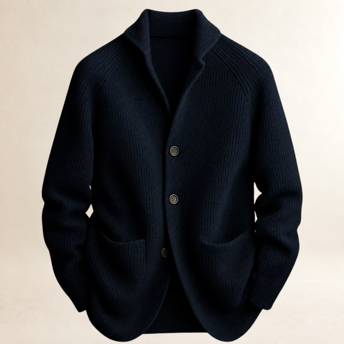 Męski sweter cardigan zapinany na guziki Shawl-krój Raglanowe rękawy Kieszenie patchowe - dopasowany