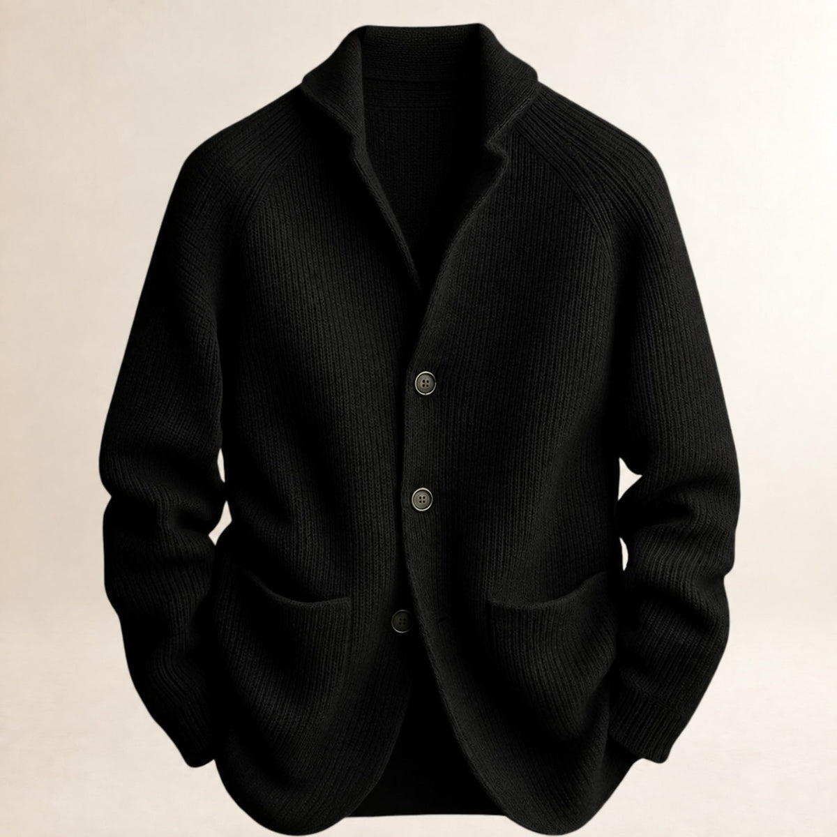Męski sweter cardigan zapinany na guziki Shawl-krój Raglanowe rękawy Kieszenie patchowe - dopasowany