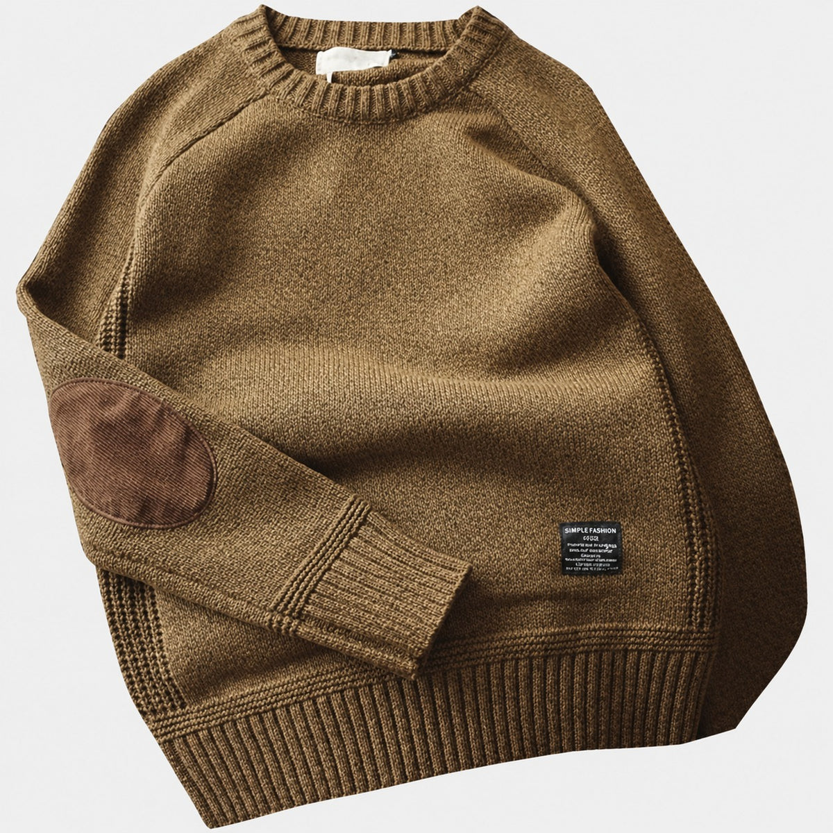Męski sweter z łaty na łokciach crew neck ribbed cuffs