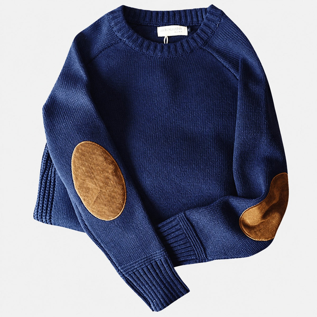 Męski sweter z łaty na łokciach crew neck ribbed cuffs