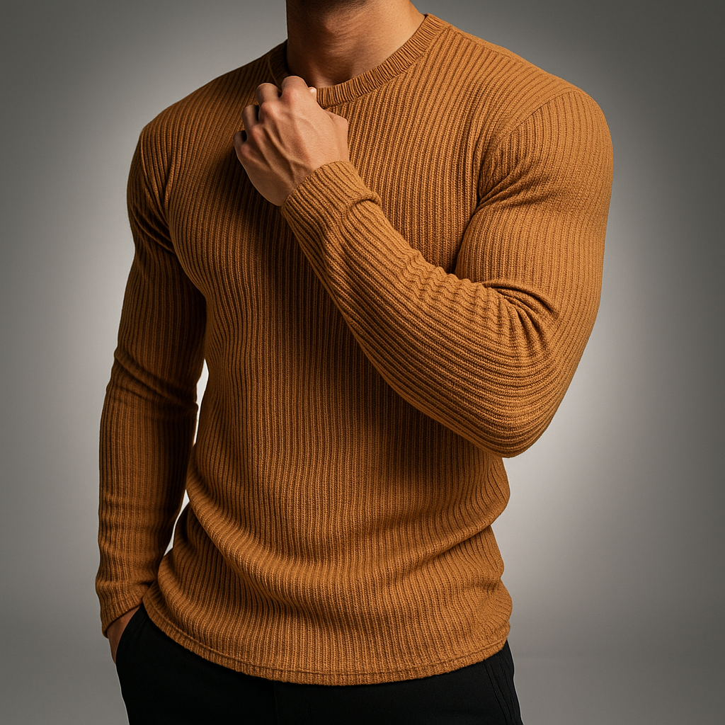 Męski sweter z długim rękawem i teksturowanym wzorem - crew neck