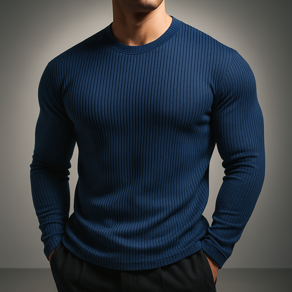Męski sweter z długim rękawem i teksturowanym wzorem - crew neck