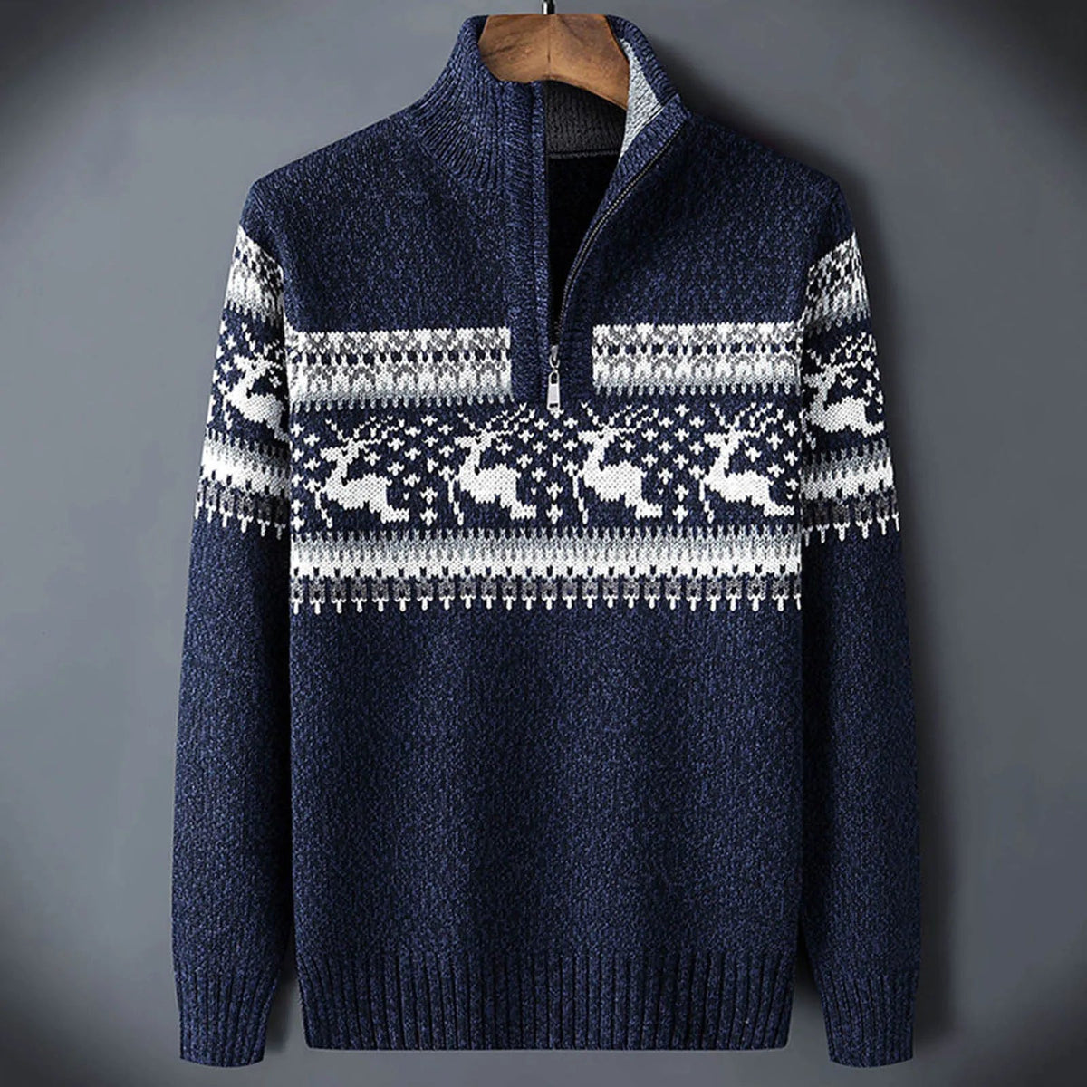 Męski sweter z dzianiny w stylu Fair Isle z okrągłym dekoltem i długim rękawem