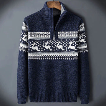 Męski sweter z dzianiny w stylu Fair Isle z okrągłym dekoltem i długim rękawem