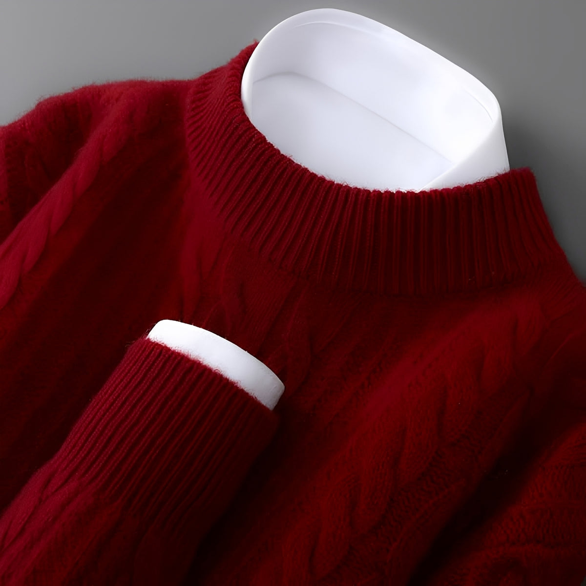 Męski sweter z okrągłym dekoltem i długim rękawem - miękki teksturowany design