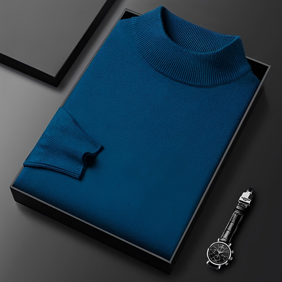 Męski sweter z wysokim kołnierzem, ribbed cuffs i nowoczesnym krojem