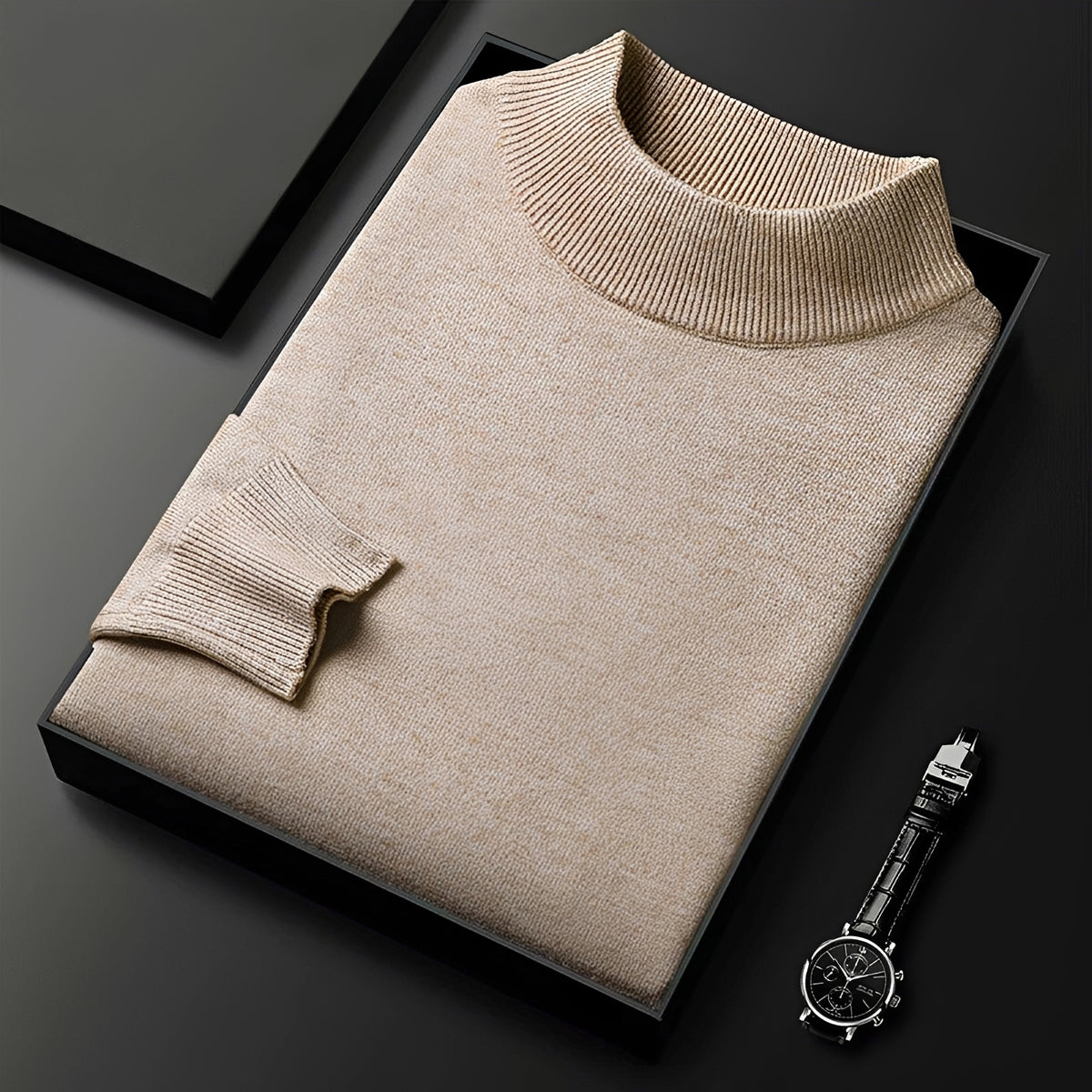 Męski sweter z wysokim kołnierzem, ribbed cuffs i nowoczesnym krojem