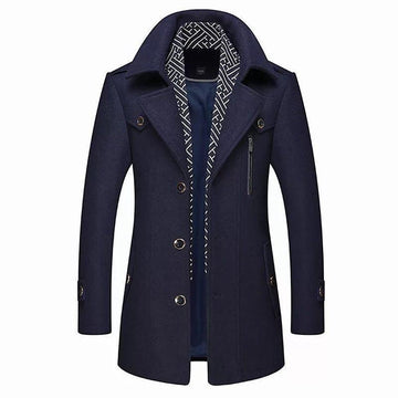 Męski trench coat dwurzędowy z guzikiem i kieszeniami bocznymi
