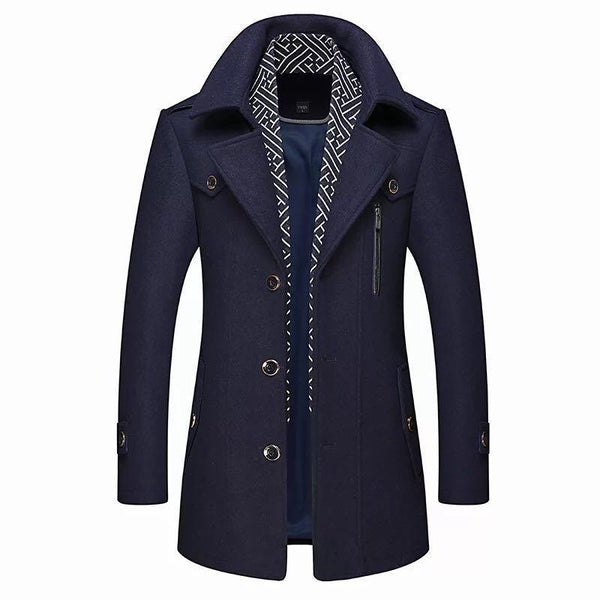 Męski trench coat dwurzędowy z guzikiem i kieszeniami bocznymi