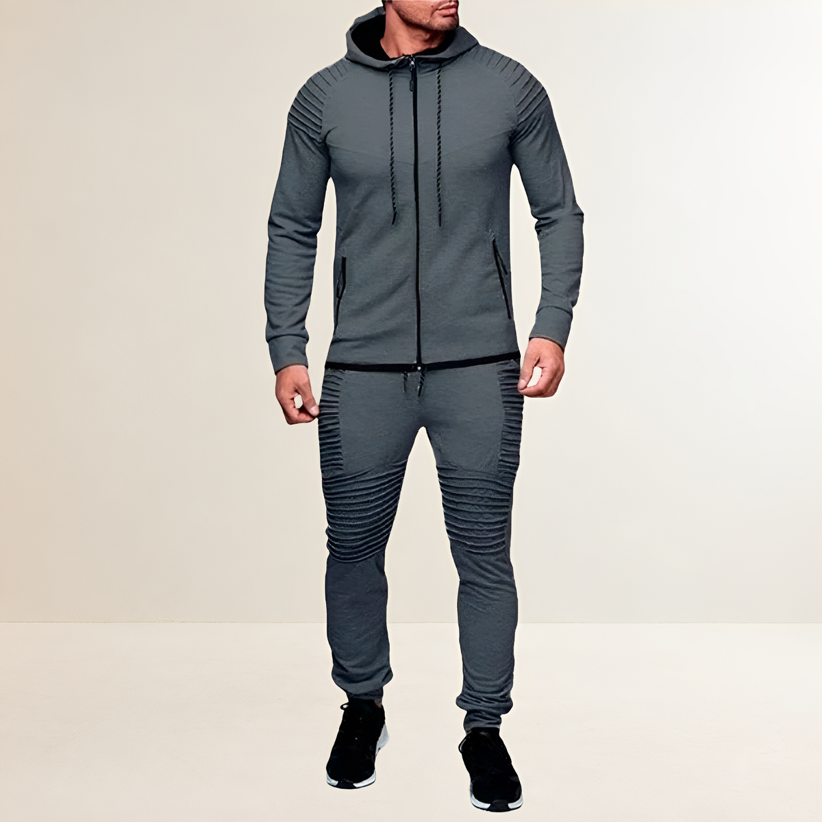 Męski zestaw sportowy z bluzą z zamkiem i joggerami slim fit