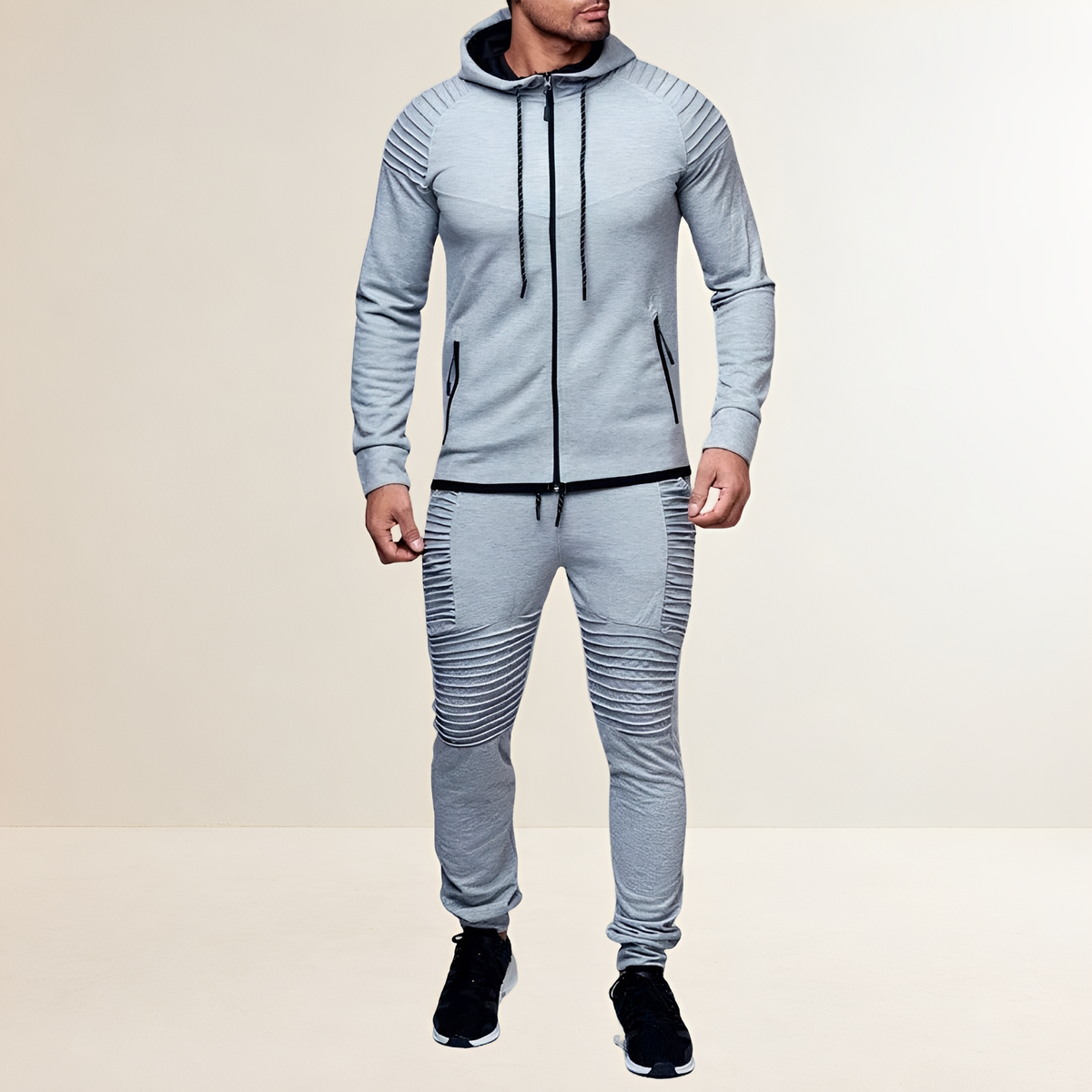 Męski zestaw sportowy z bluzą z zamkiem i joggerami slim fit