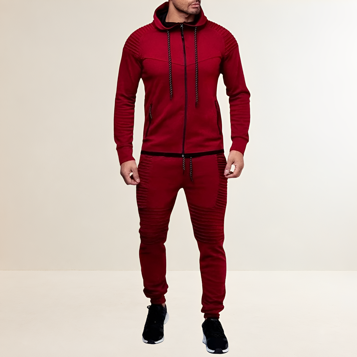 Męski zestaw sportowy z bluzą z zamkiem i joggerami slim fit