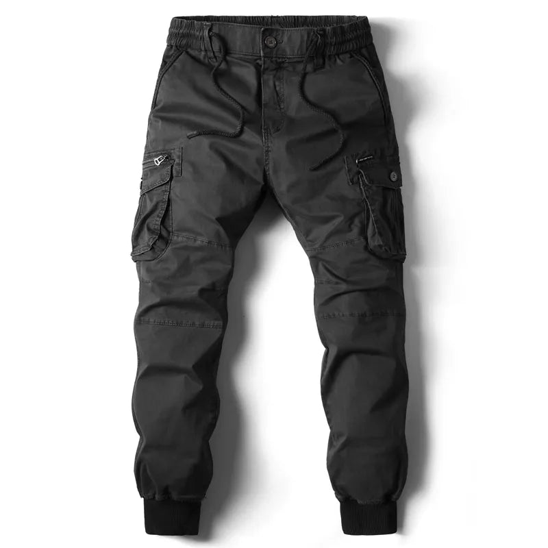 Męskie joggery cargo z tactical designem i elastycznym pasem - regulowany sznurek