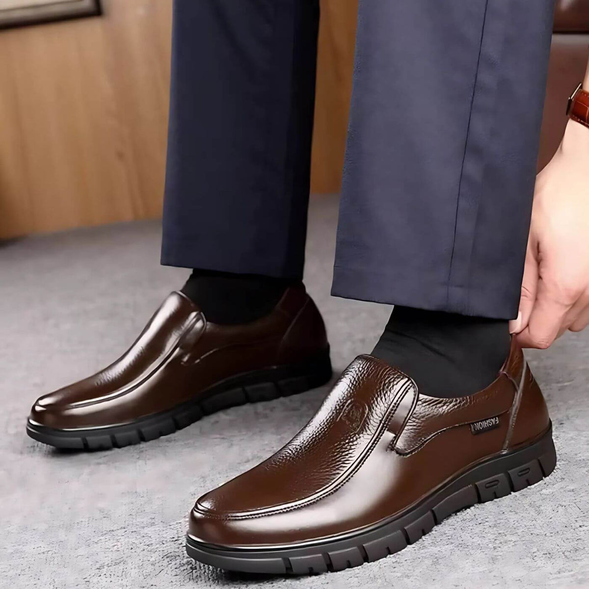 Męskie loafersy slip-on o wygodnym kroju i teksturowanej powierzchni