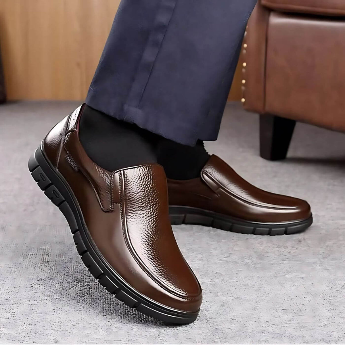 Męskie loafersy slip-on o wygodnym kroju i teksturowanej powierzchni