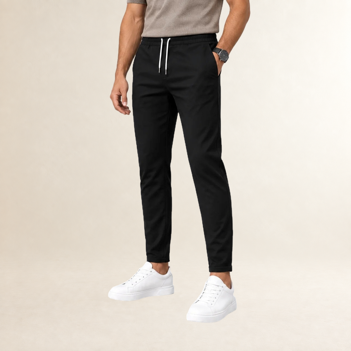 Męskie slim fit spodnie z regulowanym sznurkiem i zwężanymi nogawkami