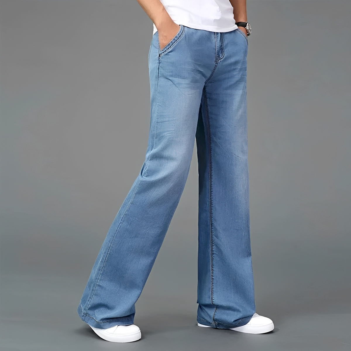Męskie spodnie typu bootcut z flared nogawką i wieloma kieszeniami - relaxed fit