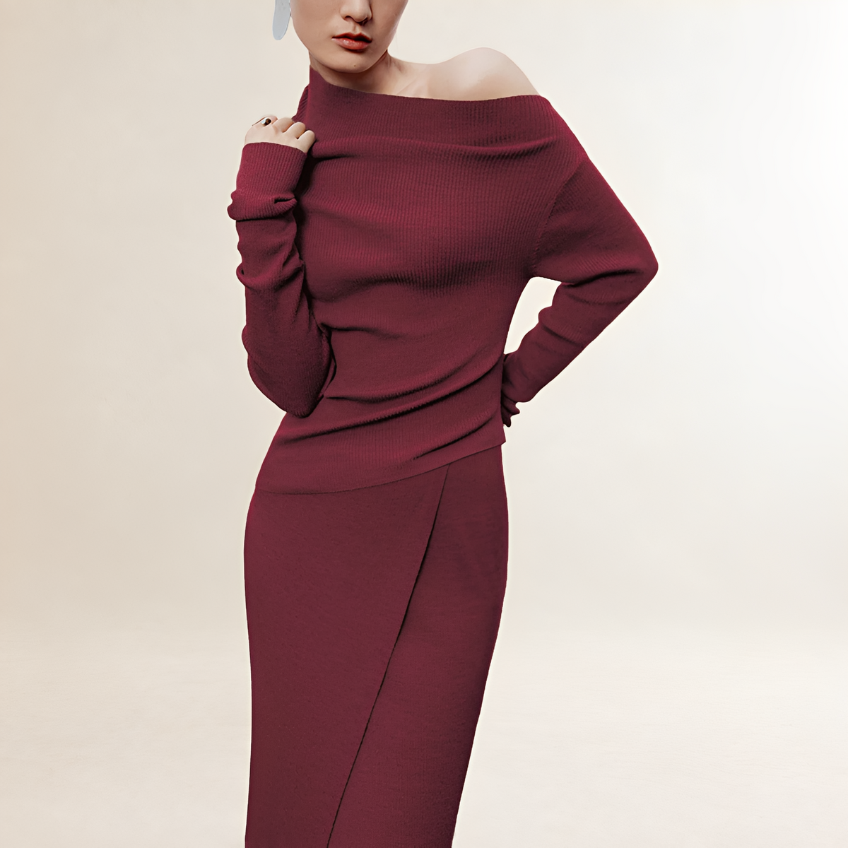 Sukienka maxi dla kobiet na ramiączkach off-shoulder z długim rękawem i rozcięciem