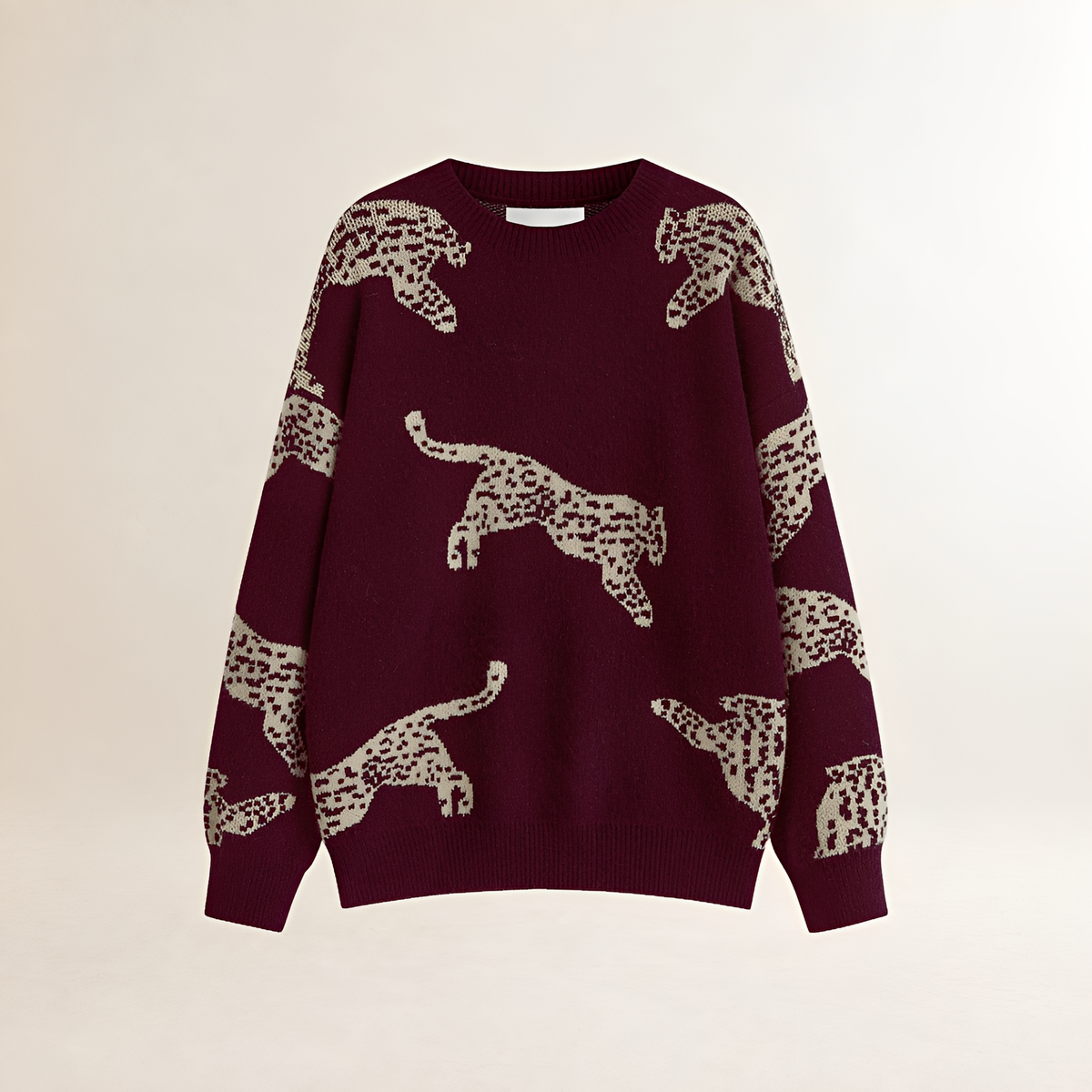 Sweter damski z wysokim kołnierzem i wzorem leopard print regular fit