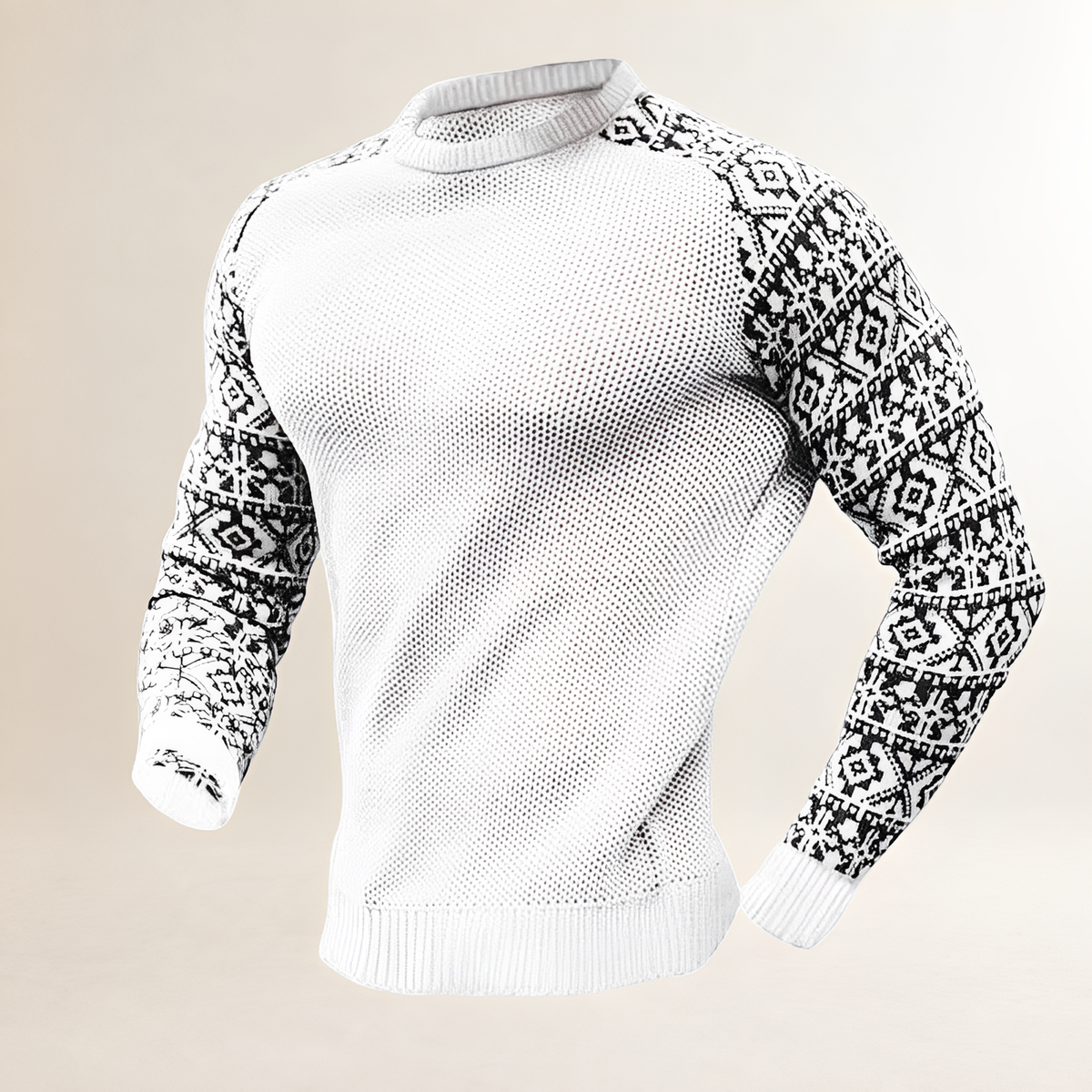 Sweter męski pullover z raglanem i kontrastowym wzorem Fair Isle - regularny krój