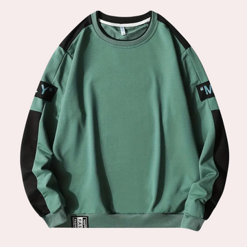 Sweter męski z długim rękawem i okrągłym dekoltem - nowoczesny design z logo