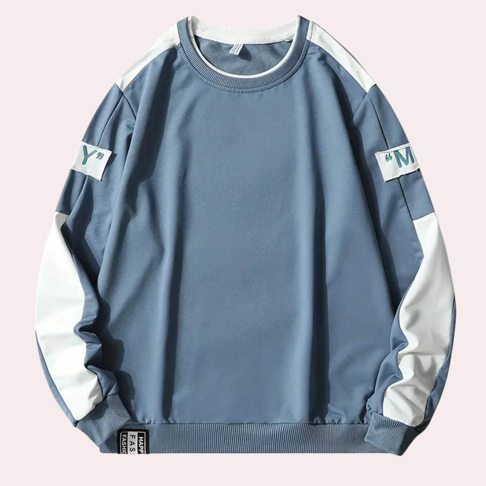 Sweter męski z długim rękawem i okrągłym dekoltem - nowoczesny design z logo