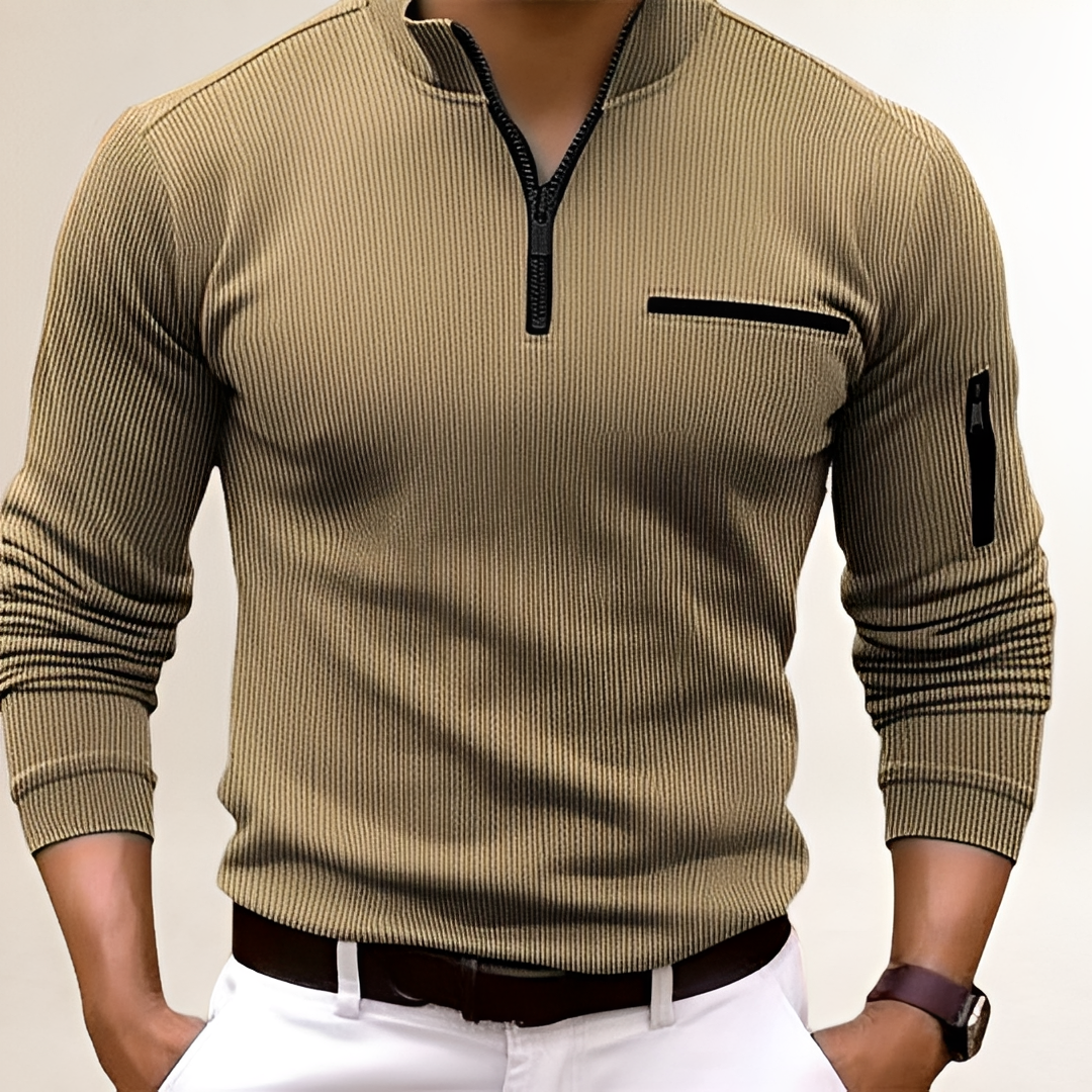 Sweter męski z zamkiem przy kołnierzu i kieszenią na piersi slim fit