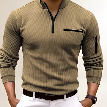 Sweter męski z zamkiem przy kołnierzu i kieszenią na piersi slim fit